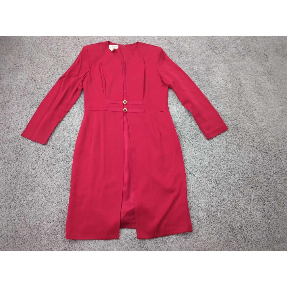 Vintage Julian Taylor Dress Womens 14 Red Long Sleeve Business Formal